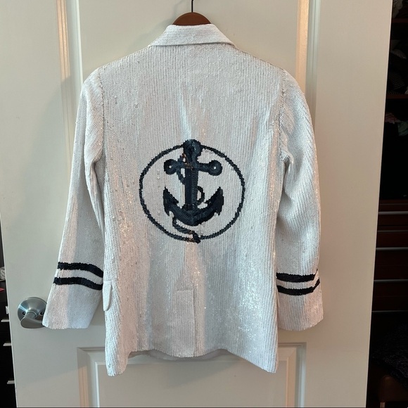 L’AGENCE White And Navy Sequin Blazer - Picture 1 of 16